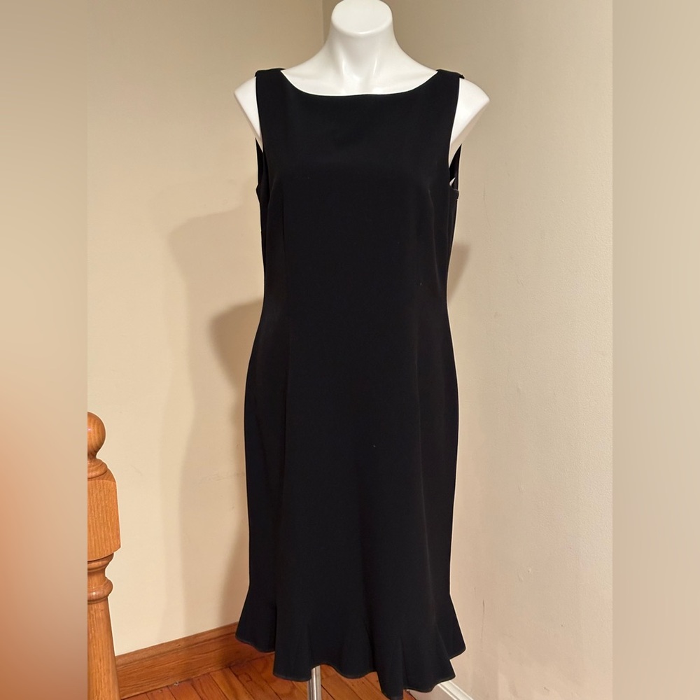 GRACE Black Sleeveless Flare Dress Ruffles Zipper Closure In Back Sz 12 - Picture 1 of 16